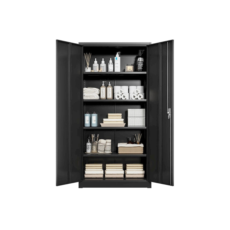 Grande Armoire de Rangement Métallique Noire avec Portes Verrouillables en Acier Laminé à Froid