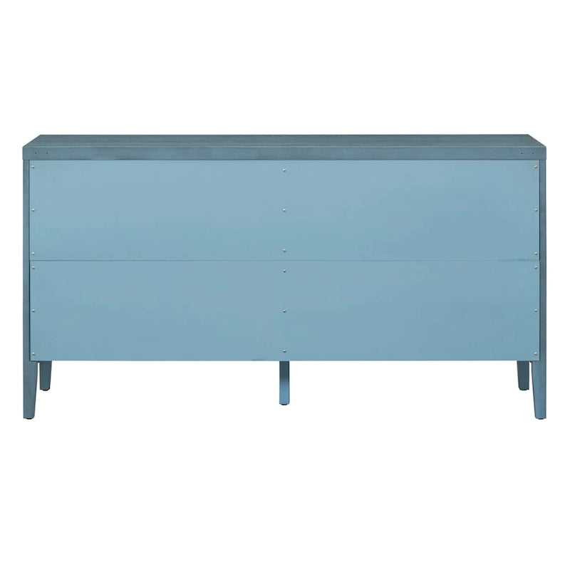 Bahut rétro à 4 portes avec motif de rainures circulaires et poignées rondes en métal, disponible en gris, bleu antique et blanc