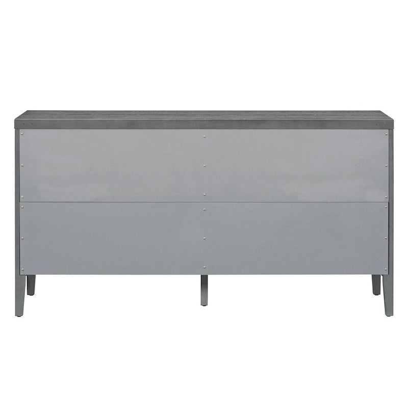 Bahut rétro à 4 portes avec motif de rainures circulaires et poignées rondes en métal, disponible en gris, bleu antique et blanc