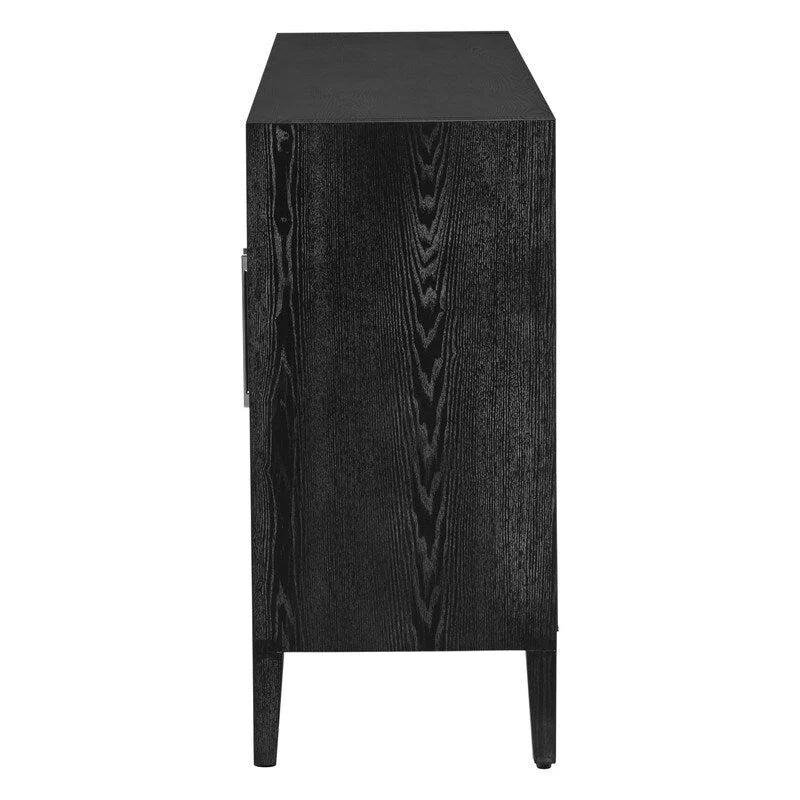 Meuble bas avec portes en verre trempé et étagère réglable Marron Gris Noir