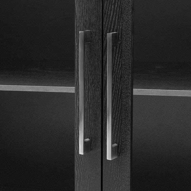 Meuble bas avec portes en verre trempé et étagère réglable Marron Gris Noir