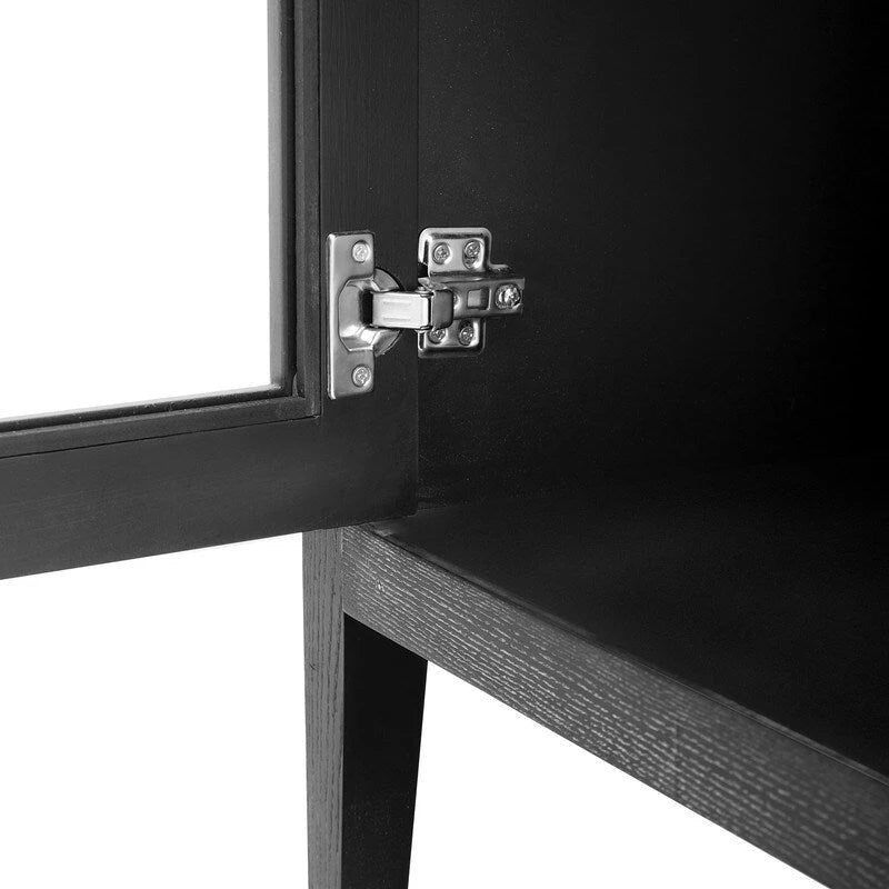 Meuble bas avec portes en verre trempé et étagère réglable Marron Gris Noir