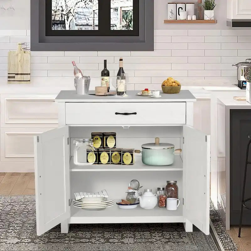 Meuble de Buffet de Ferme avec Tiroir et Portes à Motif Double X, Gris et Blanc