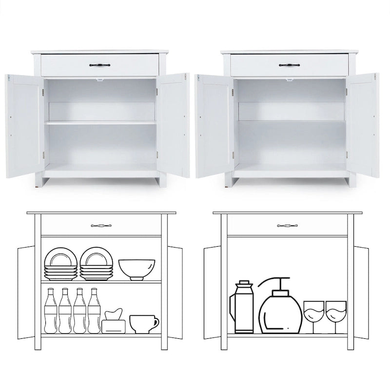 Meuble de Buffet de Ferme avec Tiroir et Portes à Motif Double X, Gris et Blanc