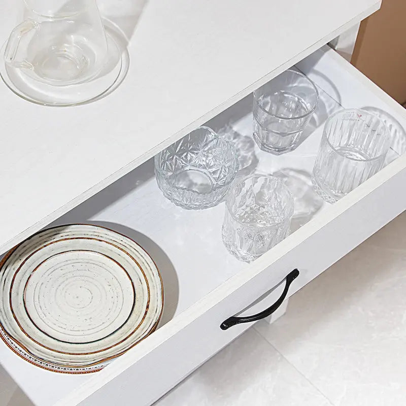 Meuble de Buffet de Ferme avec Tiroir et Portes à Motif Double X, Gris et Blanc
