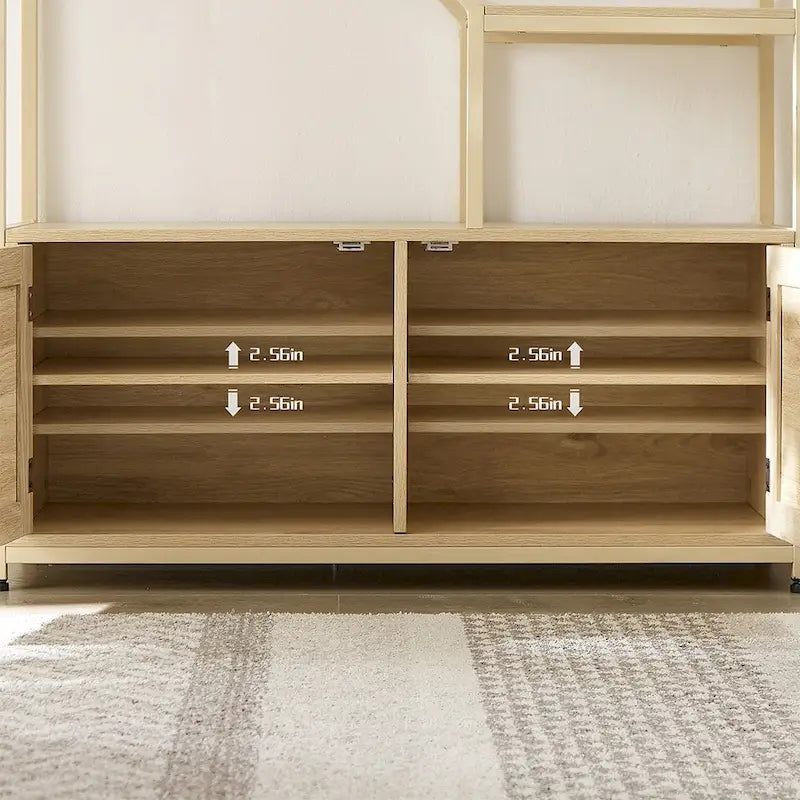 Étagère à Livres 7 Niveaux en Rotin Naturel avec Meuble de Rangement et Étagères Ouvertes