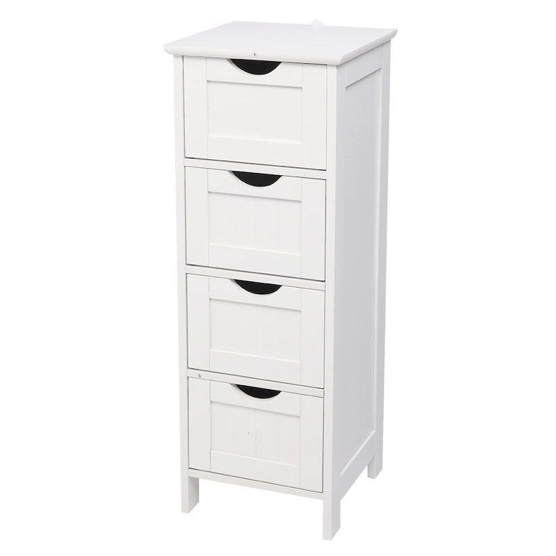 Meuble de Rangement de Salle de Bain Blanc 4 Tiroirs MDF Organiseur Compact