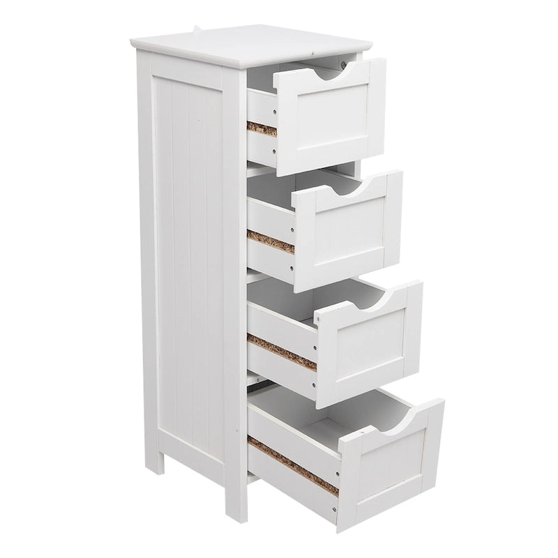 Meuble de Rangement de Salle de Bain Blanc 4 Tiroirs MDF Organiseur Compact