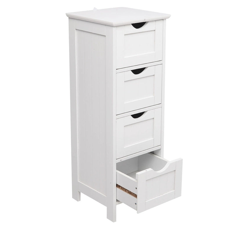 Meuble de Rangement de Salle de Bain Blanc 4 Tiroirs MDF Organiseur Compact