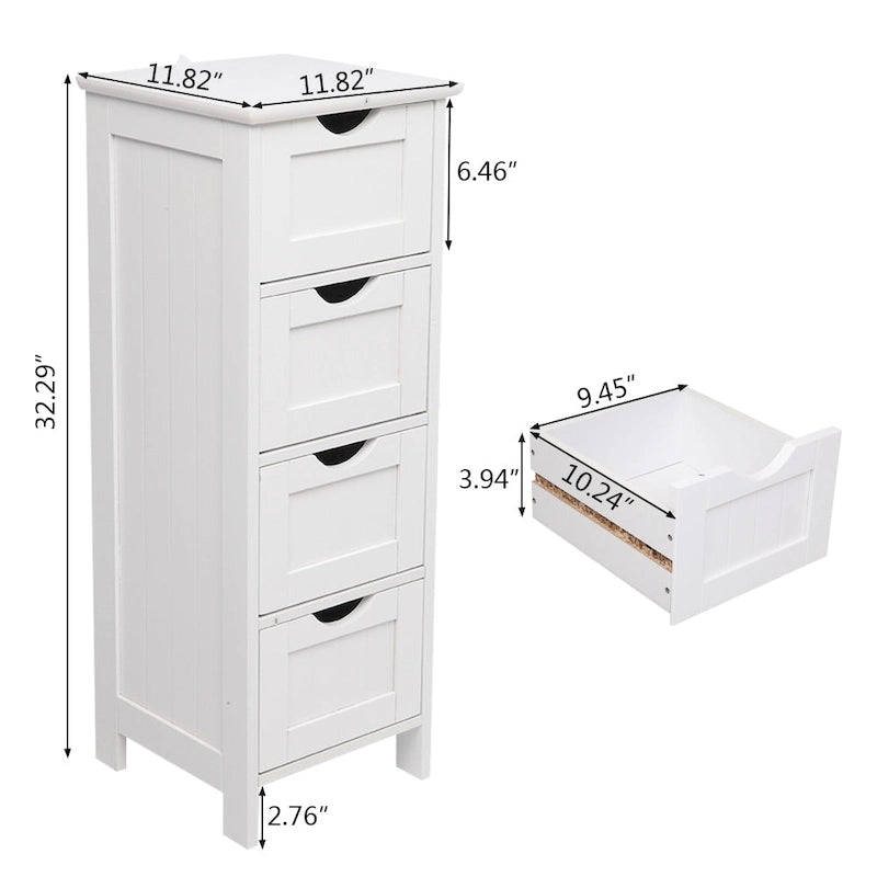 Meuble de Rangement de Salle de Bain Blanc 4 Tiroirs MDF Organiseur Compact