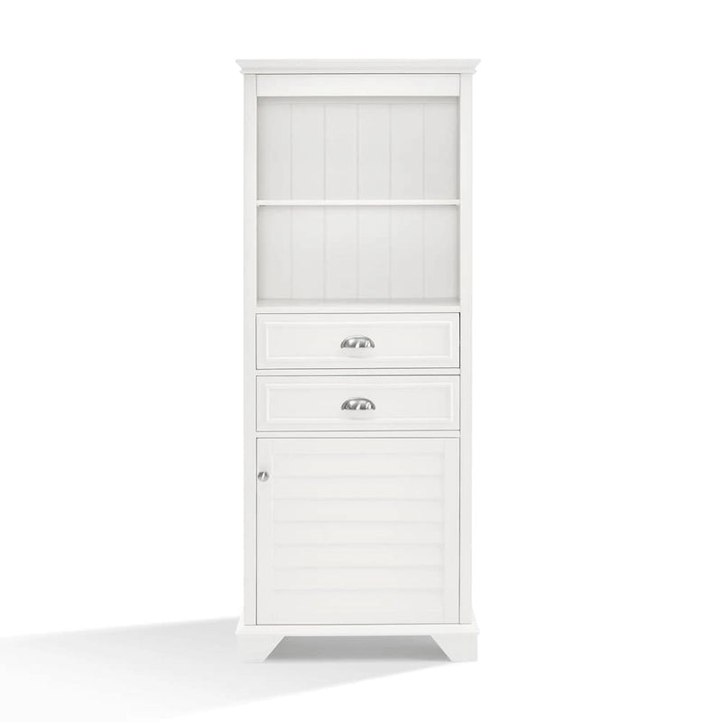 Meuble de rangement haut de salle de bain blanc avec tiroirs et porte persienne