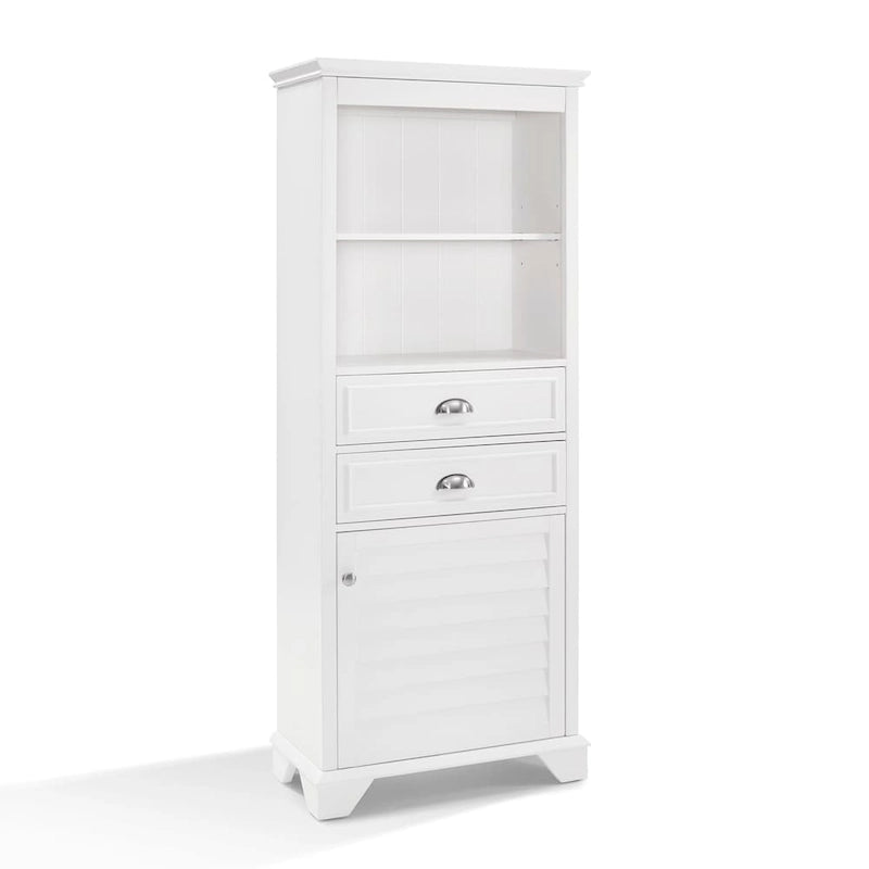 Meuble de rangement haut de salle de bain blanc avec tiroirs et porte persienne