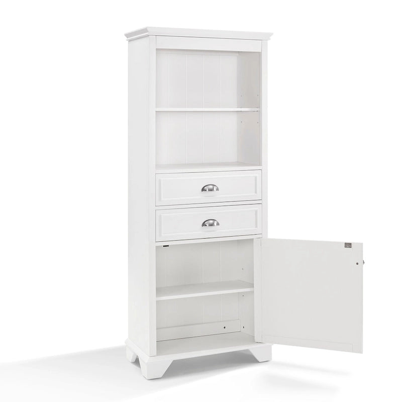 Meuble de rangement haut de salle de bain blanc avec tiroirs et porte persienne