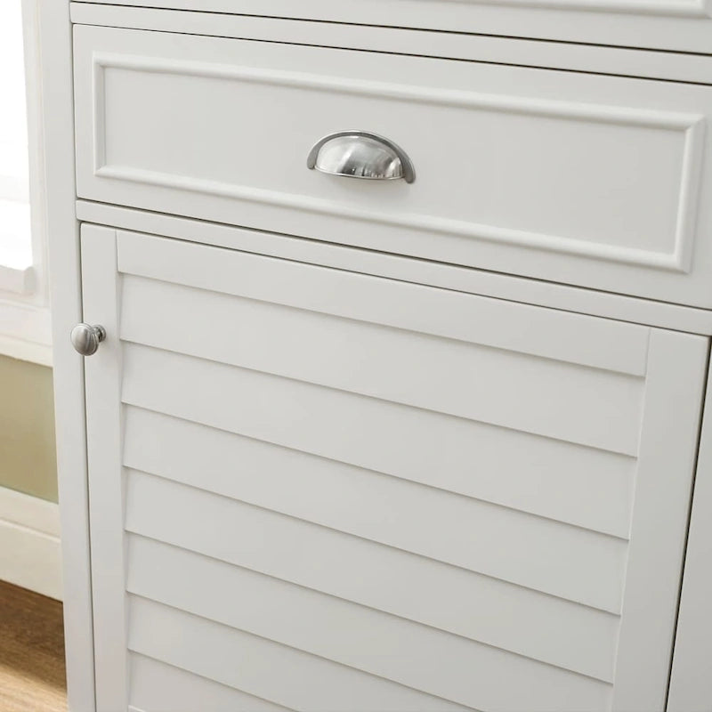 Meuble de rangement haut de salle de bain blanc avec tiroirs et porte persienne