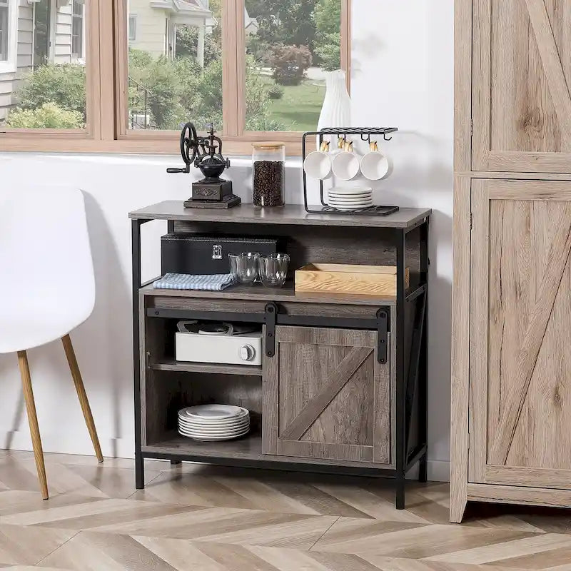 Buffet de ferme avec porte coulissante, meuble de rangement gris