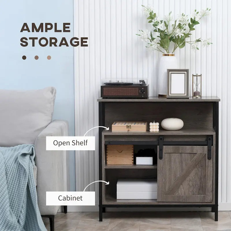Buffet de ferme avec porte coulissante, meuble de rangement gris