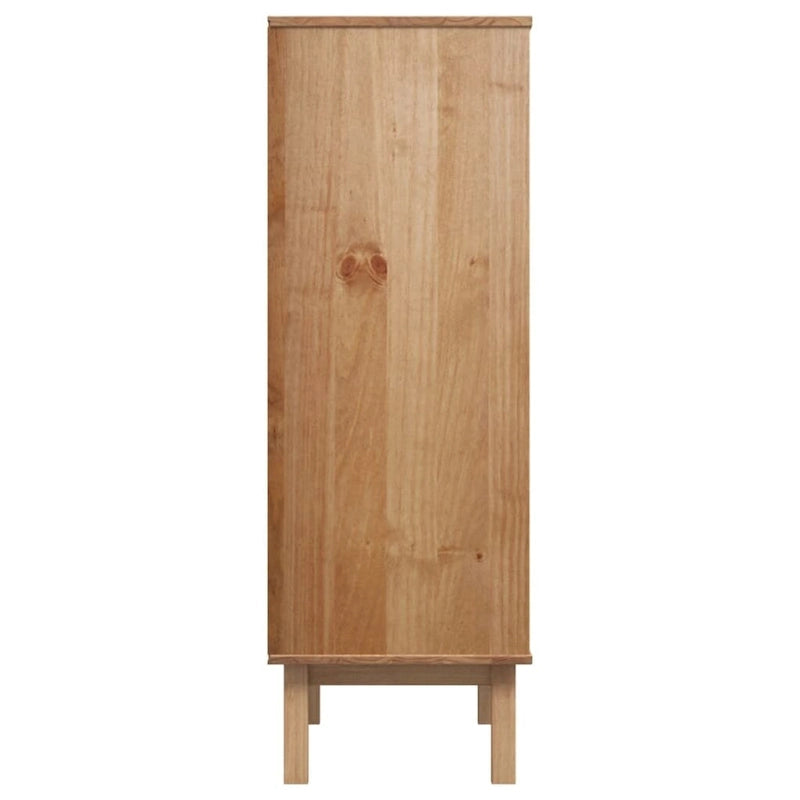 Bahut en pin massif avec 3 tiroirs et portes vitrées, gris