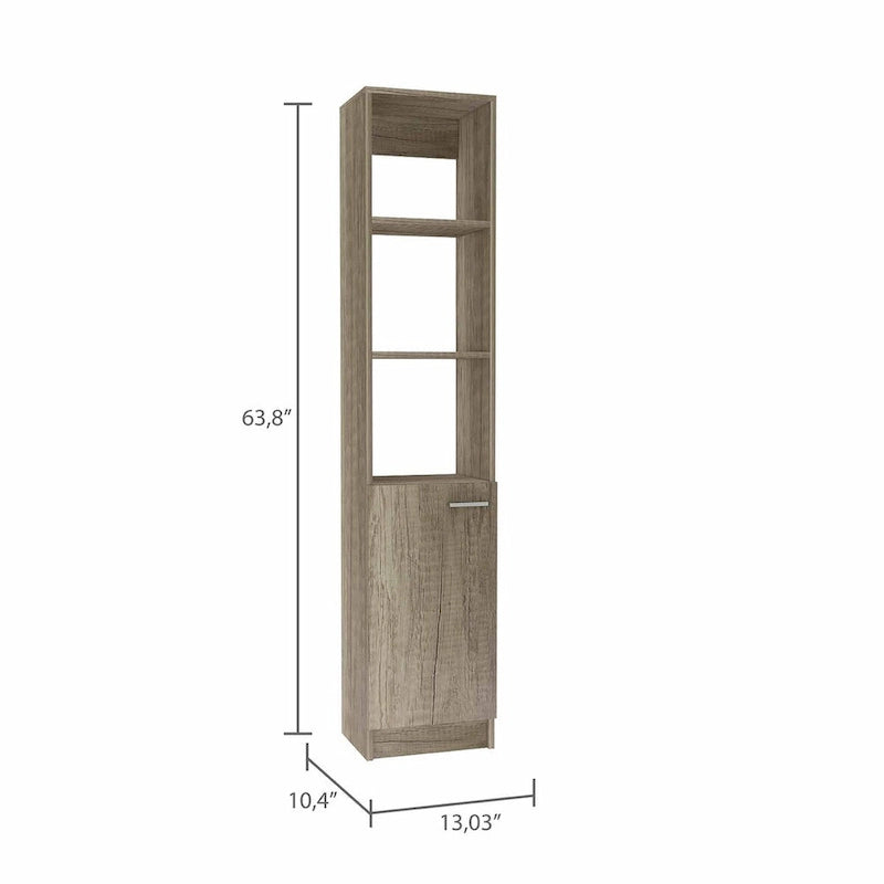 Armoire de Rangement de Salle de Bain Autonome avec 3 Étagères Ouvertes et Porte Inférieure, Chêne/Blanc/Noir
