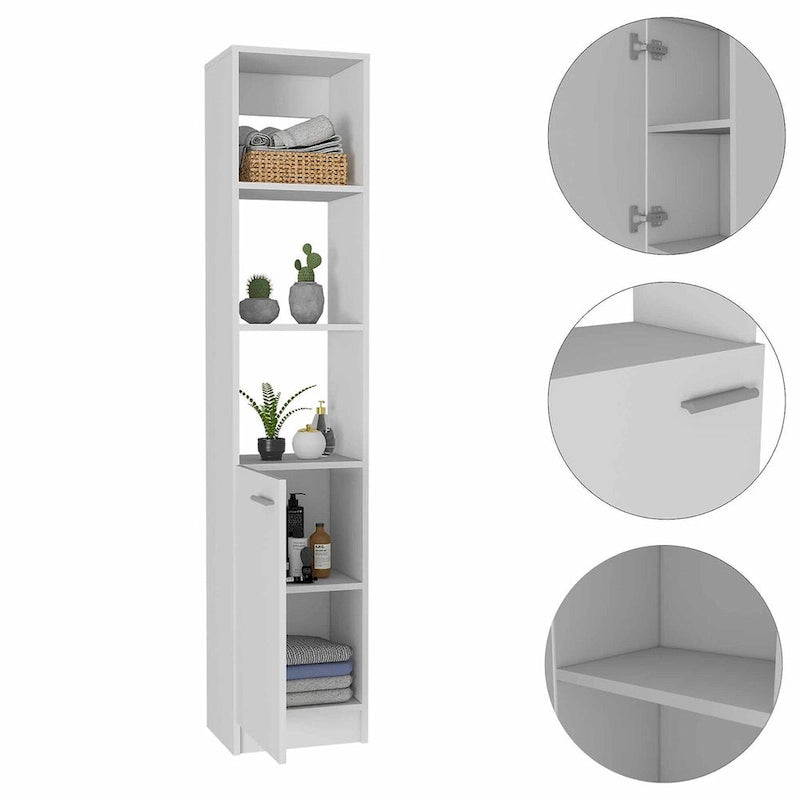 Armoire de Rangement de Salle de Bain Autonome avec 3 Étagères Ouvertes et Porte Inférieure, Chêne/Blanc/Noir