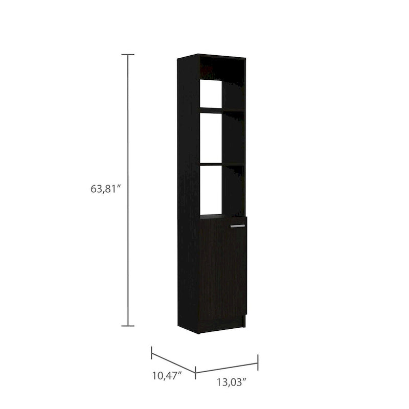Armoire de Rangement de Salle de Bain Autonome avec 3 Étagères Ouvertes et Porte Inférieure, Chêne/Blanc/Noir