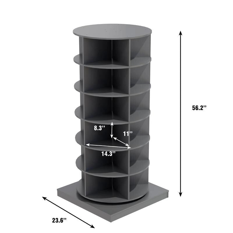 Meuble à chaussures rotatif à 360° à 6 niveaux, design compact, blanc et gris