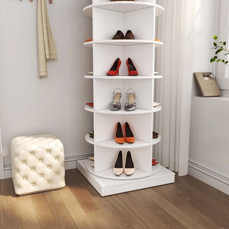 Meuble à chaussures rotatif à 360° à 6 niveaux, design compact, blanc et gris