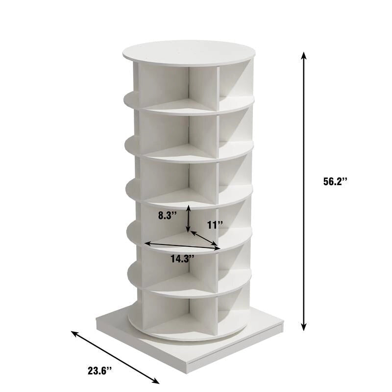 Meuble à chaussures rotatif à 360° à 6 niveaux, design compact, blanc et gris