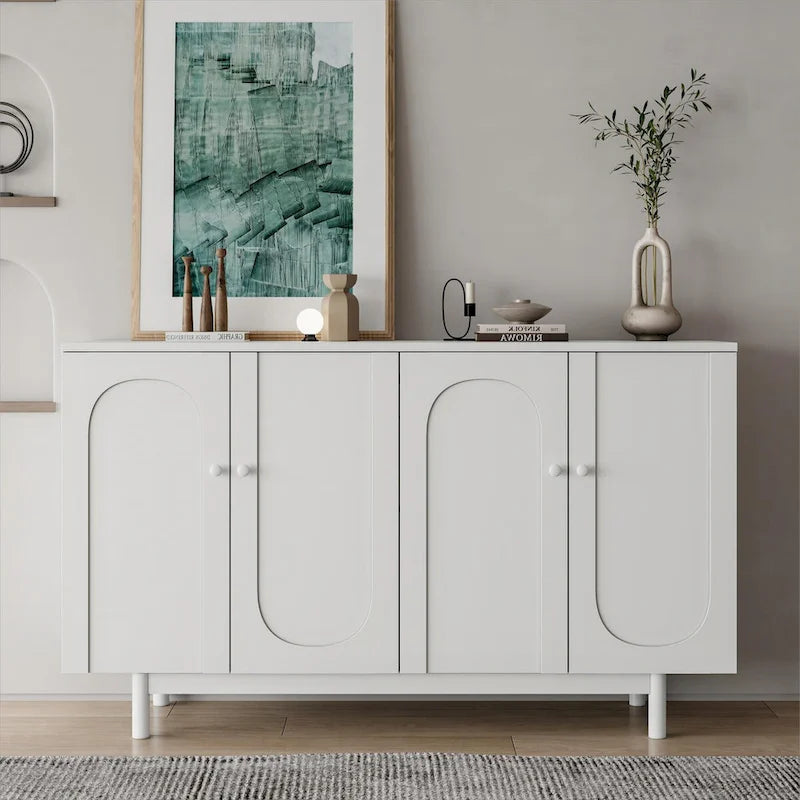 Stylish and Functional 4-Door Intaglio Storage Cabinet with Pine Legs