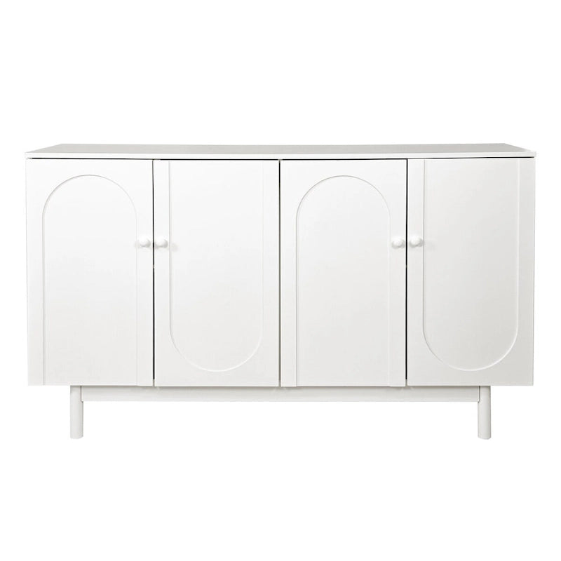 Meuble de rangement à 4 portes avec panneaux arqués, poignées rondes et pieds en pin, Vert menthe et Blanc