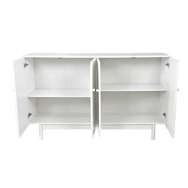 Meuble de rangement à 4 portes avec panneaux arqués, poignées rondes et pieds en pin, Vert menthe et Blanc