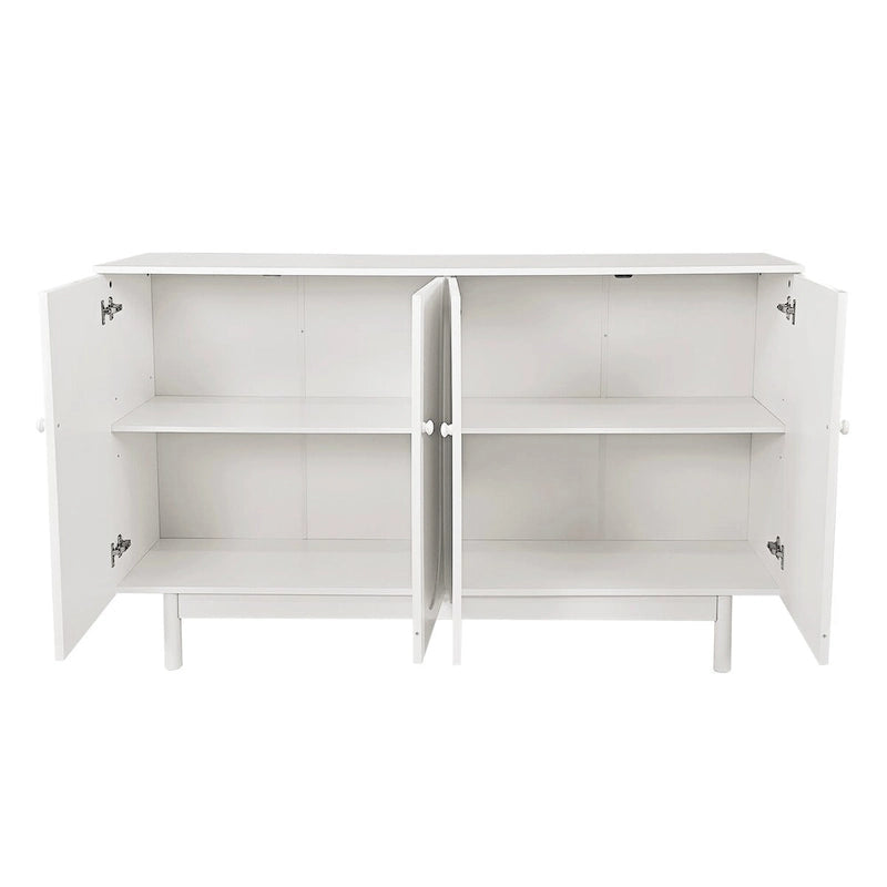 Meuble de rangement à 4 portes avec panneaux arqués, poignées rondes et pieds en pin, Vert menthe et Blanc