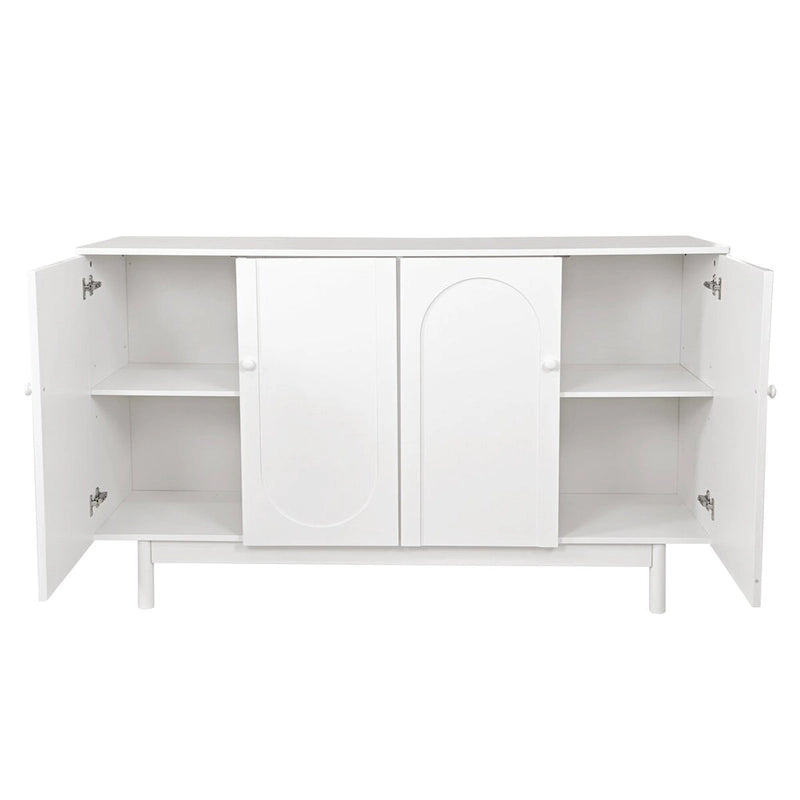 Meuble de rangement à 4 portes avec panneaux arqués, poignées rondes et pieds en pin, Vert menthe et Blanc