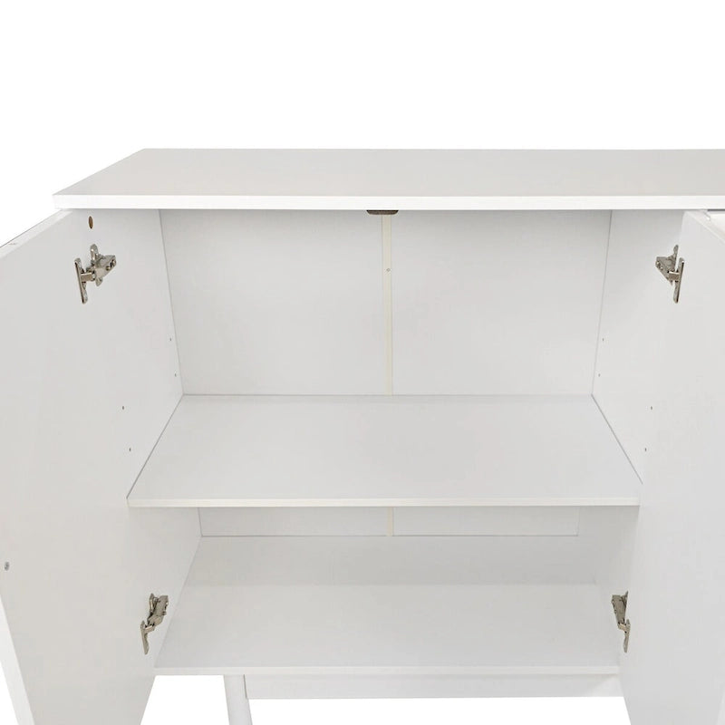 Meuble de rangement à 4 portes avec panneaux arqués, poignées rondes et pieds en pin, Vert menthe et Blanc