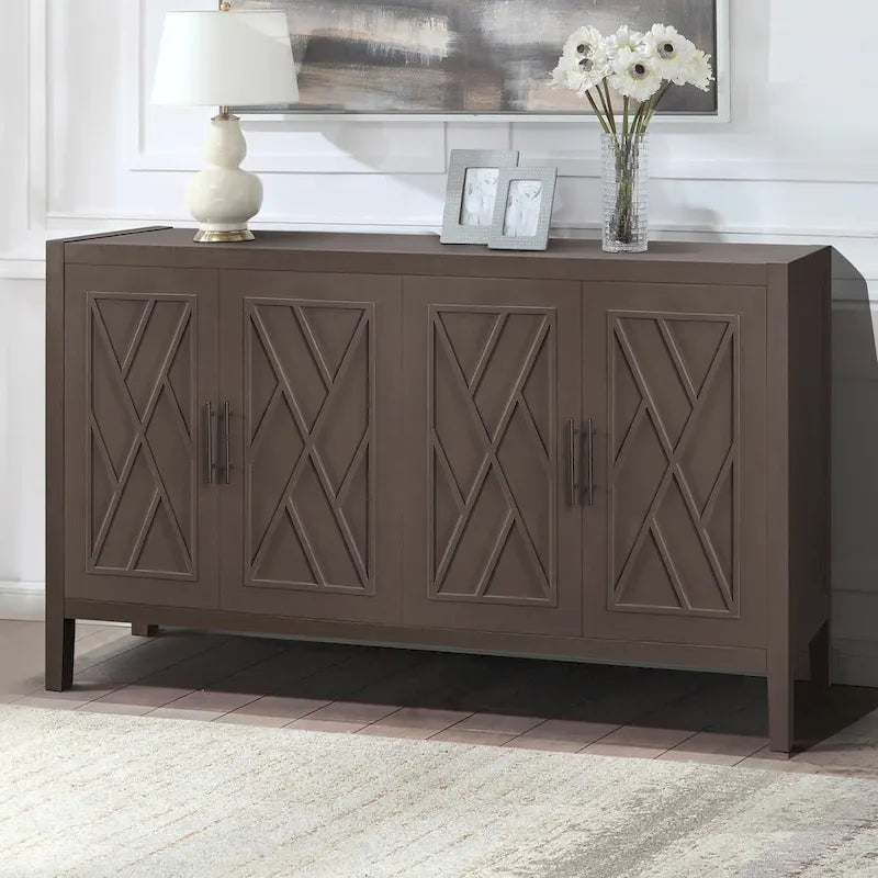 Buffet de rangement à 4 portes en sapin géométrique marron foncé