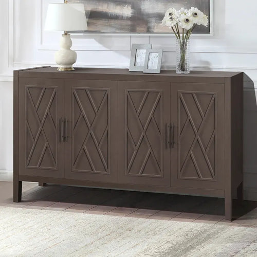 Buffet de rangement à 4 portes en sapin géométrique marron foncé