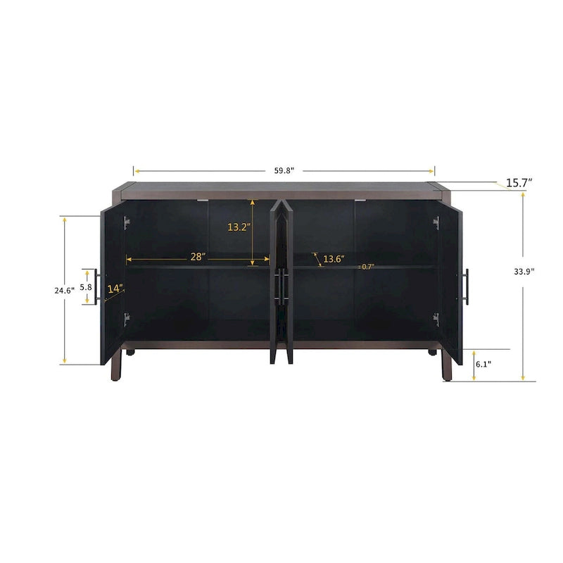 Buffet de rangement à 4 portes en sapin géométrique marron foncé