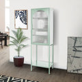 Armoire de rangement à porte cintrée en verre cannelé avec étagères réglables, verte