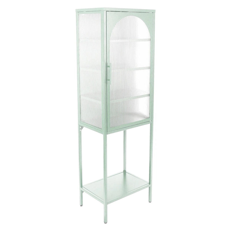Armoire de rangement à porte cintrée en verre cannelé avec étagères réglables, verte