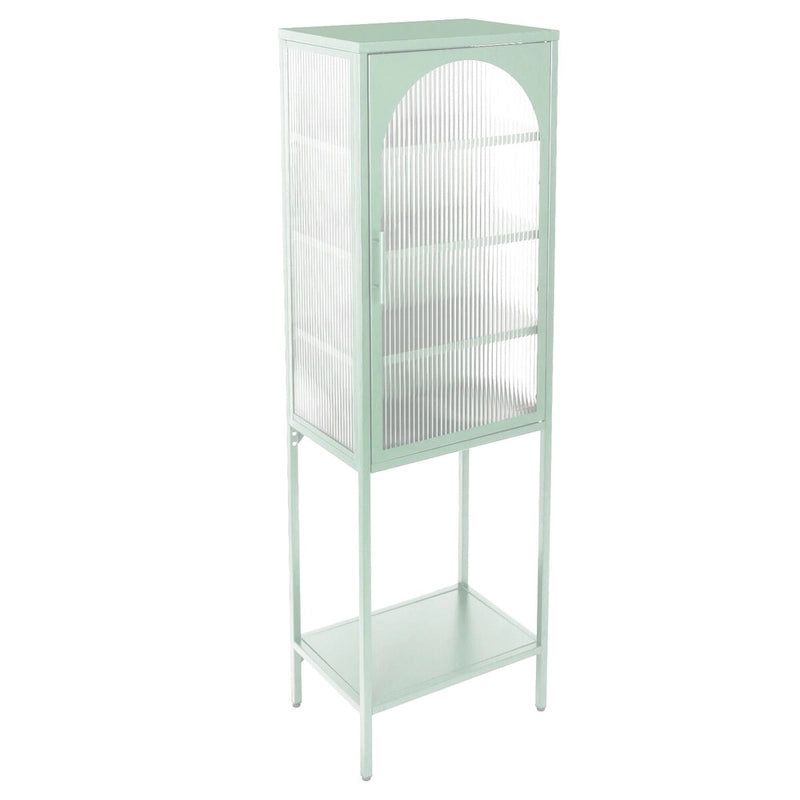 Armoire de rangement à porte cintrée en verre cannelé avec étagères réglables, verte