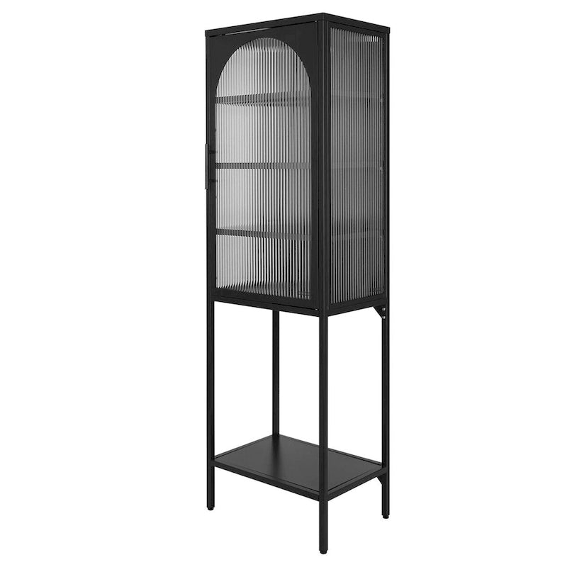 Armoire de rangement à porte cintrée en verre cannelé avec étagères réglables, verte