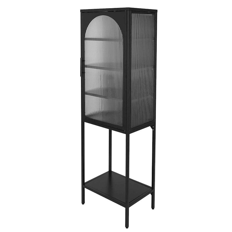 Armoire de rangement à porte cintrée en verre cannelé avec étagères réglables, verte