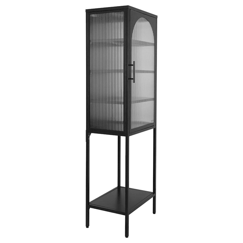 Armoire de rangement à porte cintrée en verre cannelé avec étagères réglables, verte