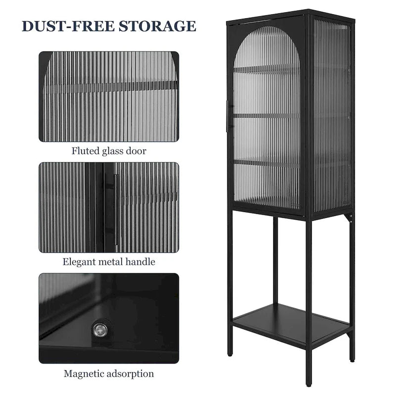 Armoire de rangement à porte cintrée en verre cannelé avec étagères réglables, verte