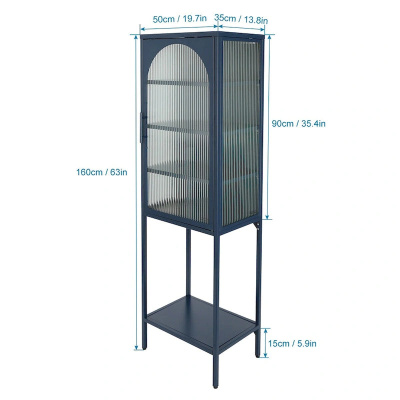Armoire de rangement à porte cintrée en verre cannelé avec étagères réglables, verte