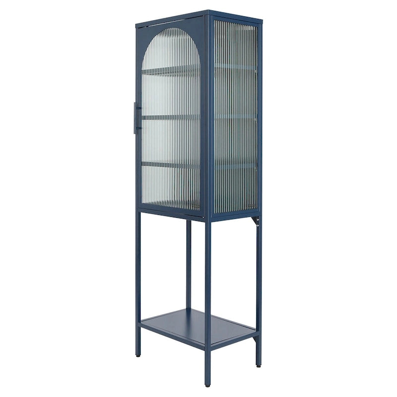 Armoire de rangement à porte cintrée en verre cannelé avec étagères réglables, verte