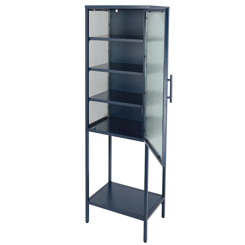 Armoire de rangement à porte cintrée en verre cannelé avec étagères réglables, verte