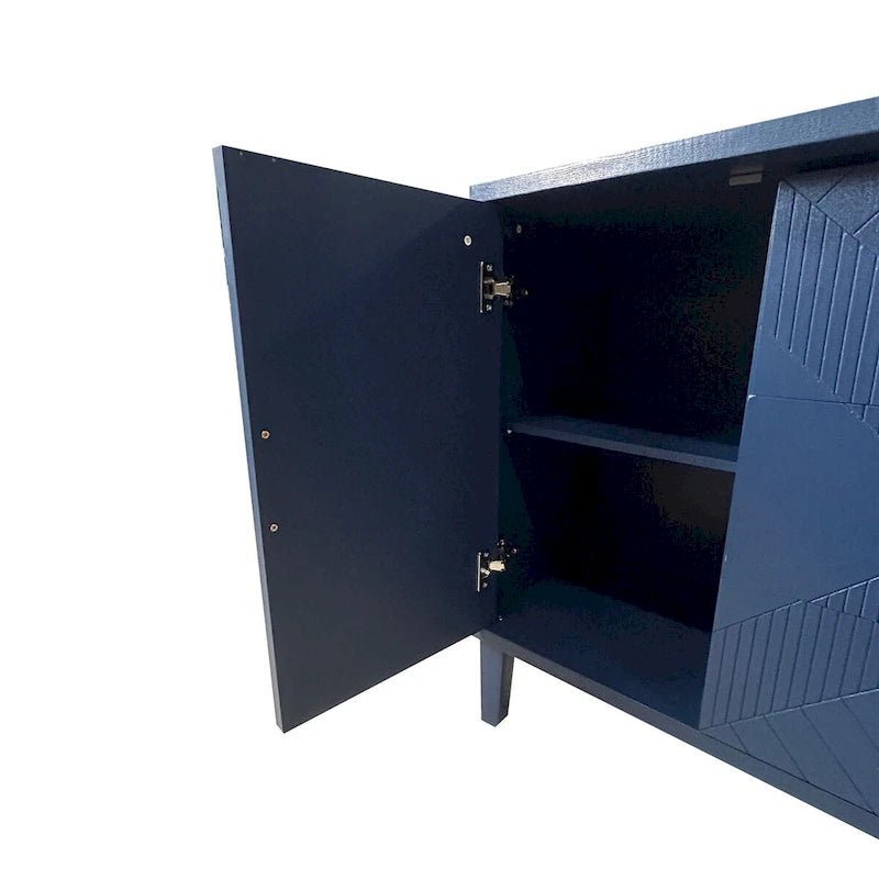 Buffet 2 portes 3 tiroirs bleu marine sculpté avec poignées dorées