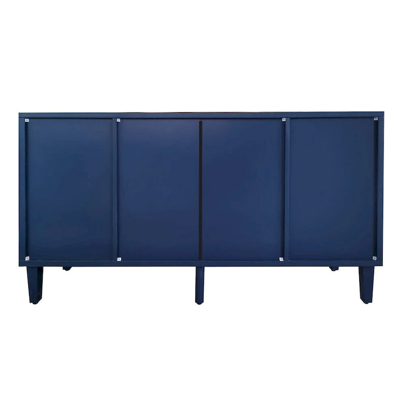 Buffet 2 portes 3 tiroirs bleu marine sculpté avec poignées dorées