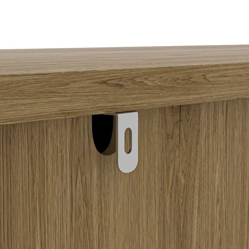 Meuble bar autoportant de 170 cm de haut avec porte-verres, finition bois naturel havane