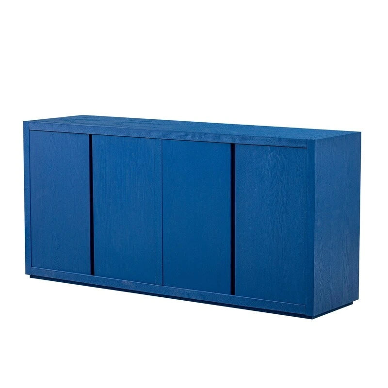 Bahut à 4 portes de 160 cm de large en placage de frêne avec étagères réglables, coloris noir ou bleu marine